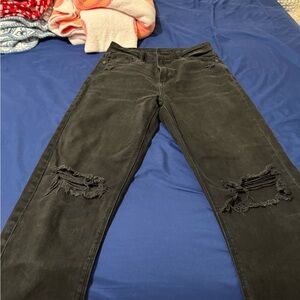 American Eagle Outfitters Black Straight Leg Jeans with Distressed Details